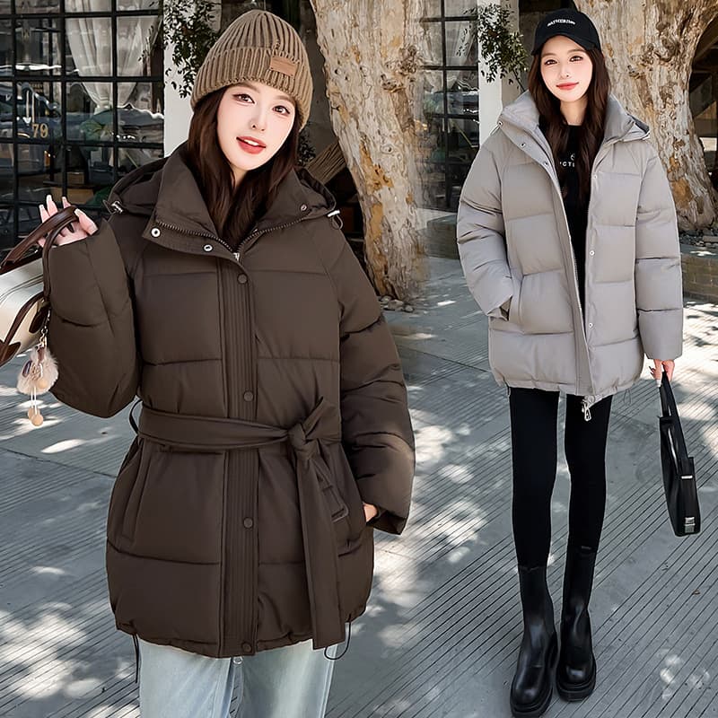 European and American Style Belted Puffer Coat for Women 2025 Winter New Fashion Waist-Tightening Slim Thick Sweet Outerwear Trend
