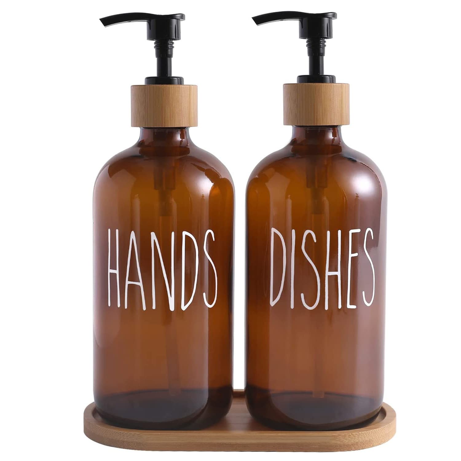 Amazon Bathroom Series 16oz Brown Country Style Wood Grain Soap Bottle Hand Sanitizer Bottle with Wooden Soap Dispenser