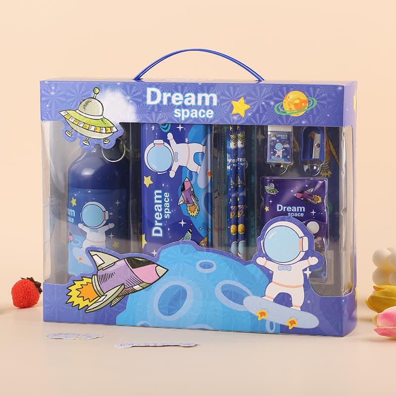 Elementary School Student Stationery Set Gift Box Water Bottle Set Children Back to School Gift Learning Gift Cartoon Pencil