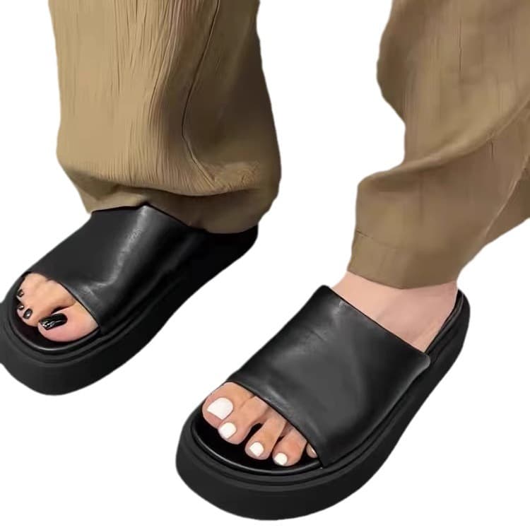 European 2025 Summer New High-End Women's Shoes, Soft Upper, Ultra-Light Sole, Elevated, Outdoor One-Strap Slide Sandals