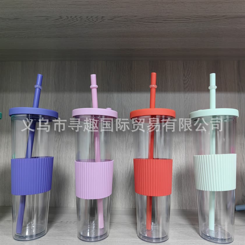 New Ice Crack Shattered Ice Cup Plastic Water Bottle Wholesale Internet-Famous Cute Cartoon Plastic Straw Cup Tea Cup Portable 463