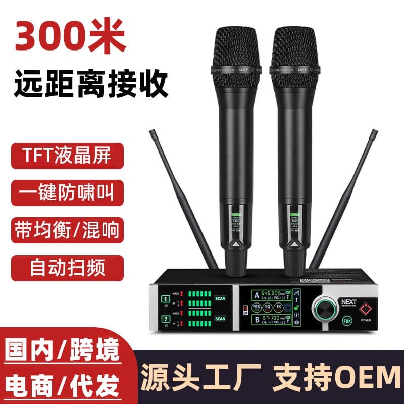 Cross-border new one-to-two wireless microphone true diversity professional microphone KTV singing stage performance church use