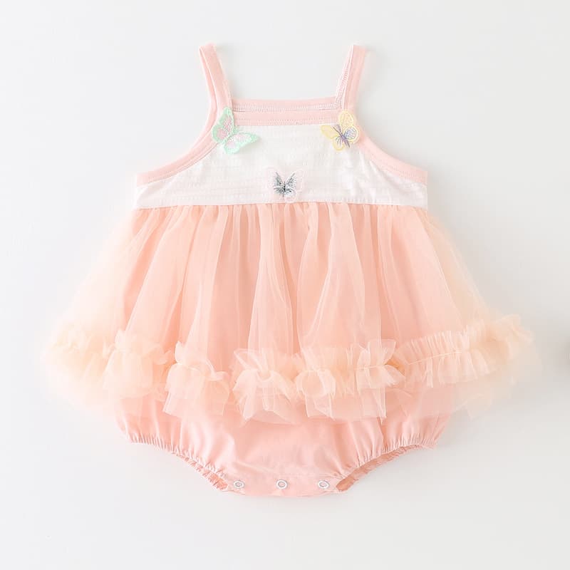 Baby Girl 2025 Summer Bowknot Tulle Princess Romper Infant Sleeveless Suspender Dress 100 Days Bodysuit Wrap Skirt