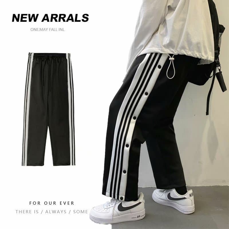 Men's Button Loose Basketball Pants, Korean Trendy Summer Straight Casual Pants