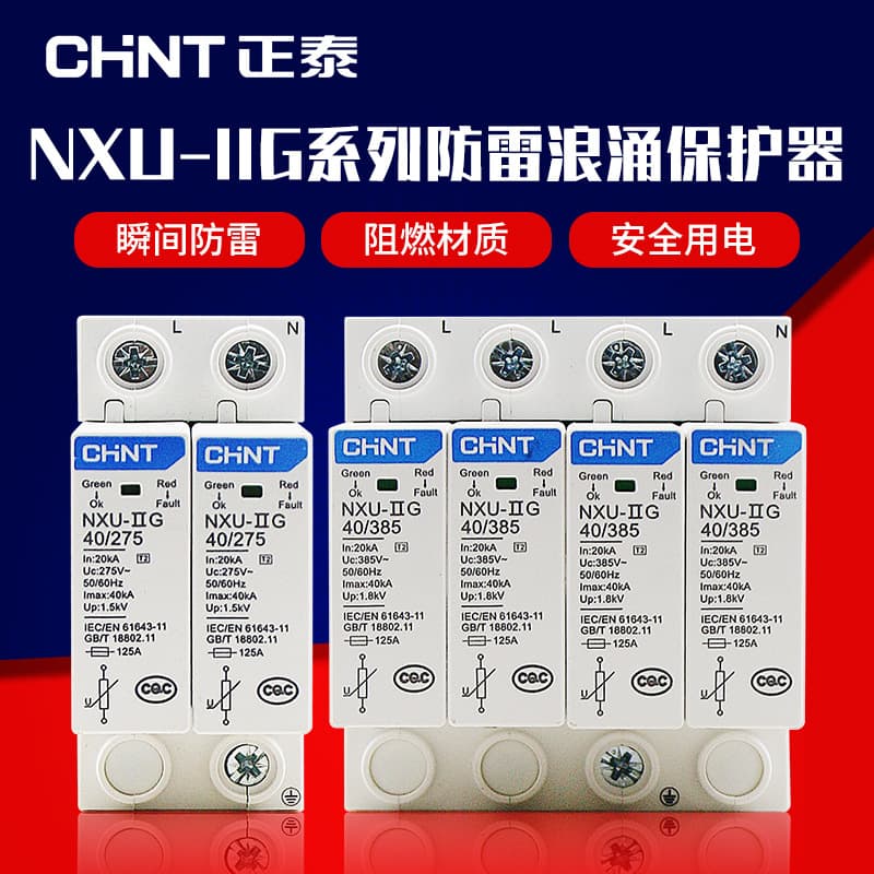 Chint Surge Protector NXU-IIG Power Lightning Protection Household Lightning Arrester 2P3P4P Surge Switch 220V