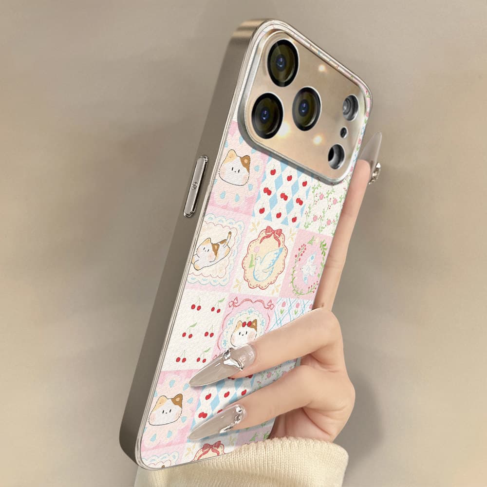 Checkered Cat Case for Apple iPhone 17 Pro Max, Personalized iPhone 16 15 Phone Case, iPhone 14 Lamb Leather Creative 13