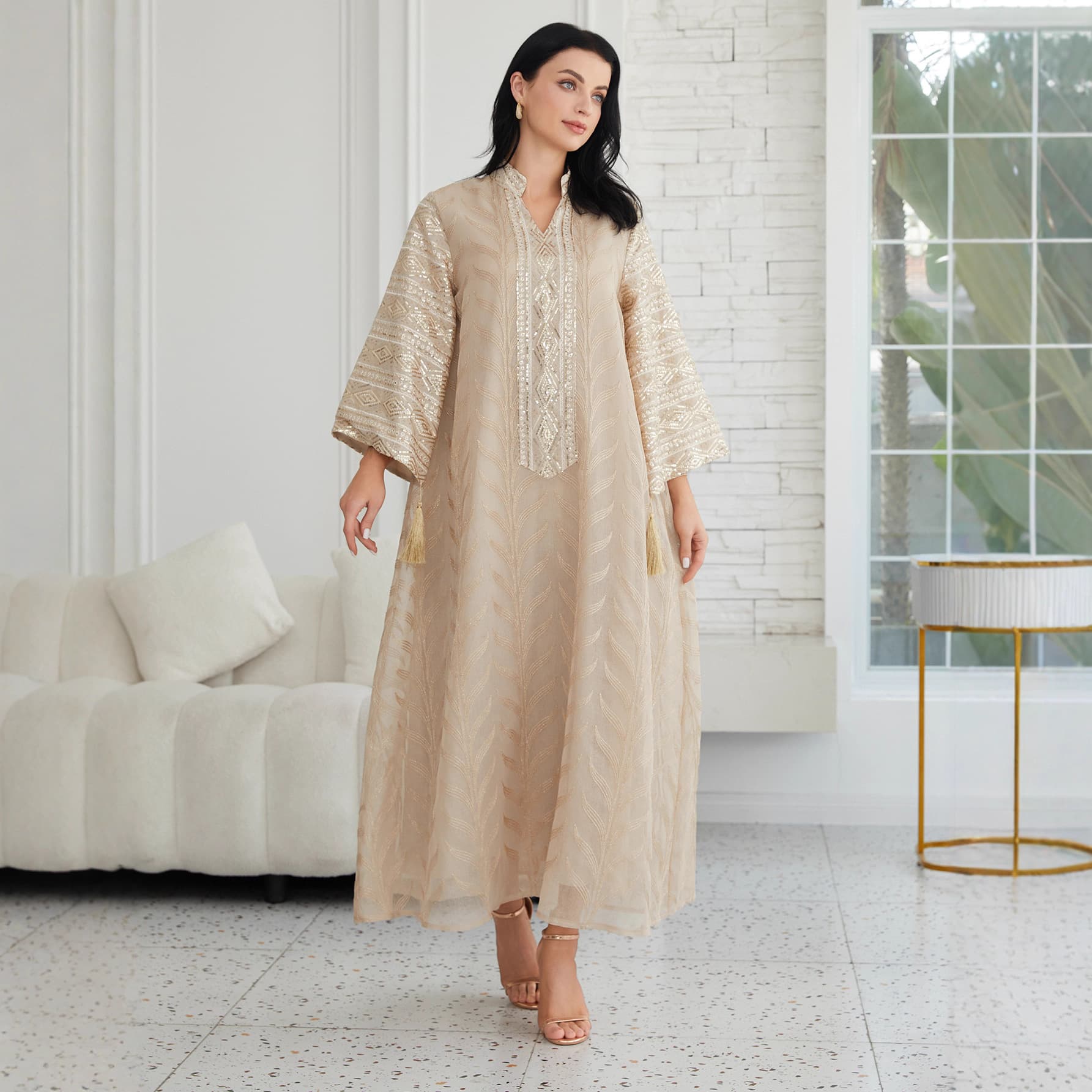 NC92 Cross-border New Fashion Elegant Plus Size Dress Long Robe Sequin Embroidered Evening Gown