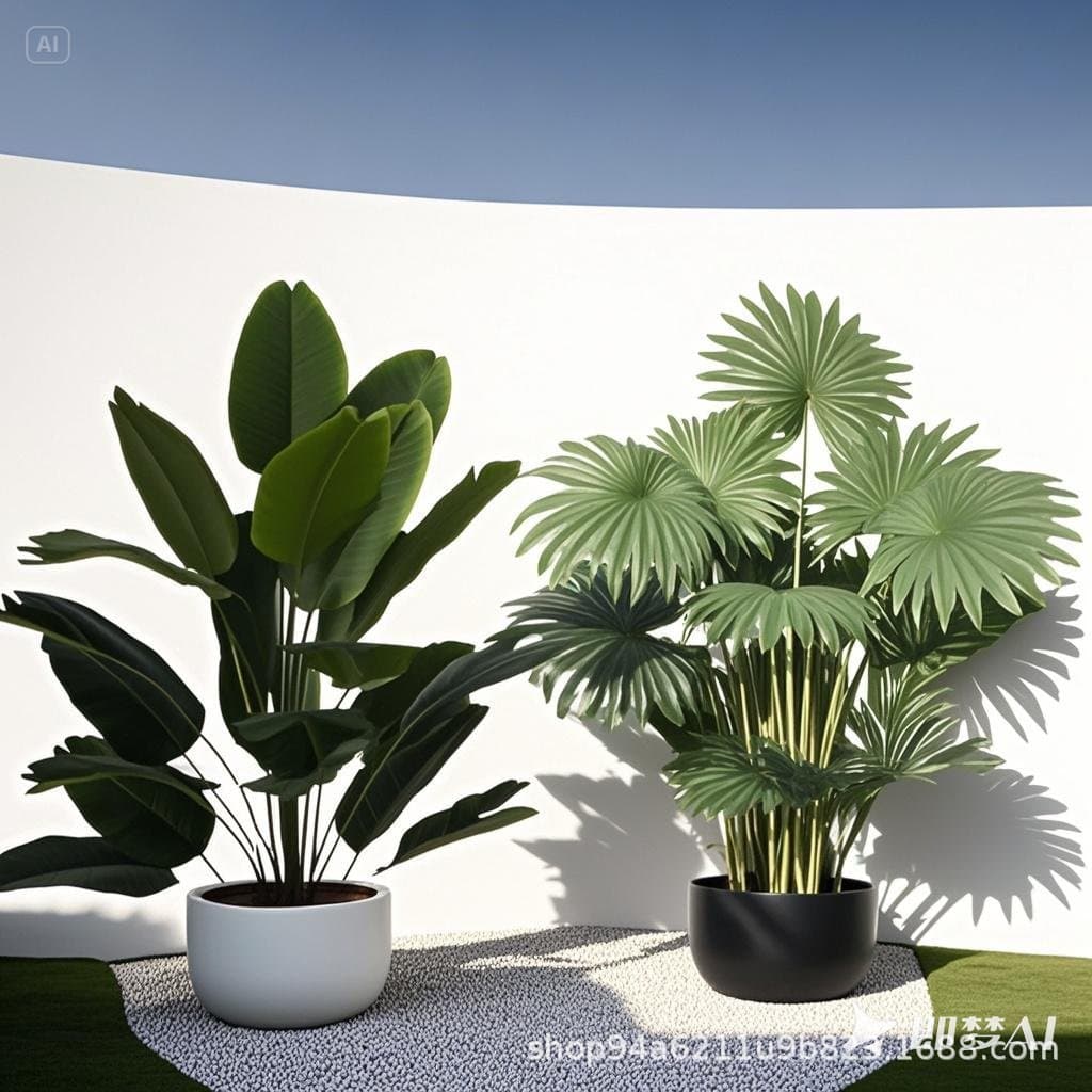 TEMU Hot Selling Artificial Green Plant Banana Leaf Fake Palm Tree Faux Plant Combination Set Indoor Potted Plant