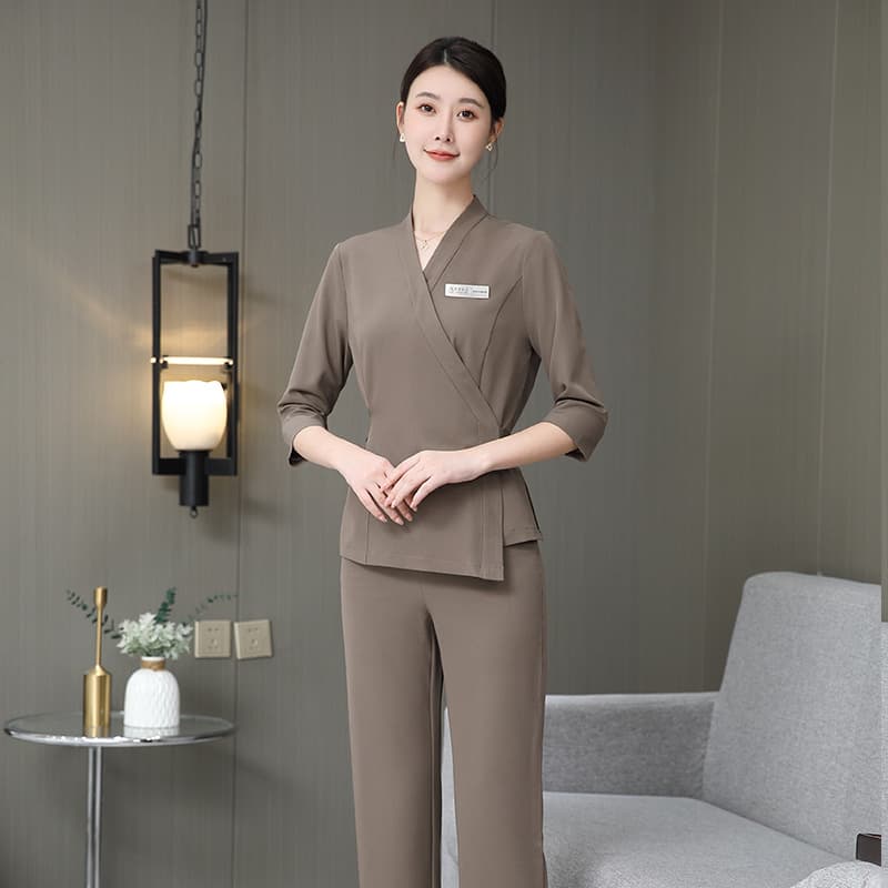 Springtime beautician uniform, high-end professional suit for skin management and medical aesthetics, women's foot bath and wellness club technician uniform