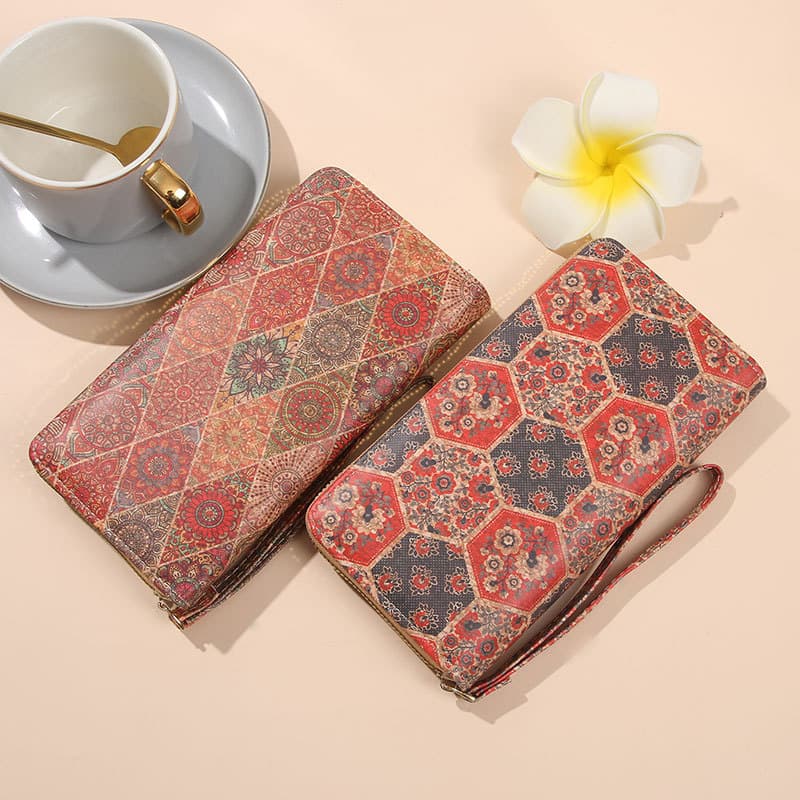 Cross-Border Bohemian Multi-Function Clutch Bag with Multiple Card Slots, Wood Grain Wallet, Artistic Women's Bag, Card Holder, PU