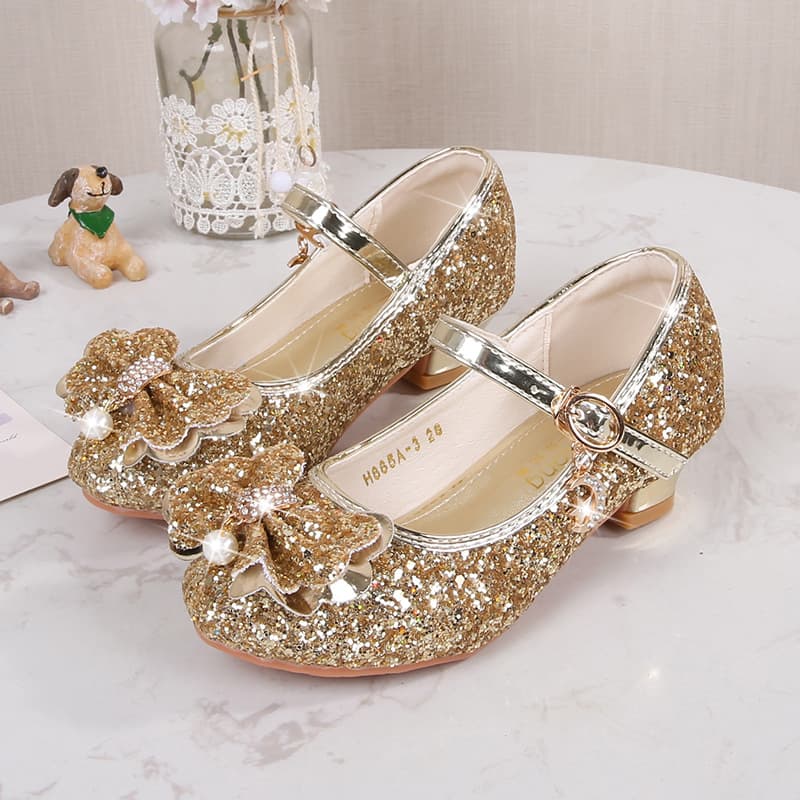 Girls High Heels Princess Shoes Soft Bottom Crystal Silver Performance Little Girl Shoe Spring Autumn Children's Footwear