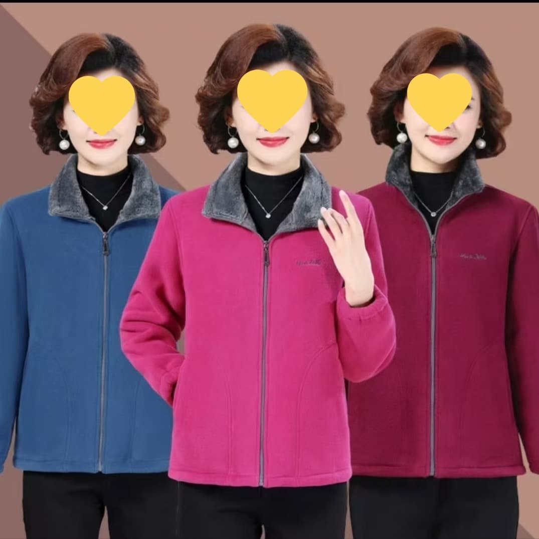 New Winter Style Solid Color Velvet-Lined Coat for Middle-Aged and Elderly Women, Plus Size Cardigan for Mothers