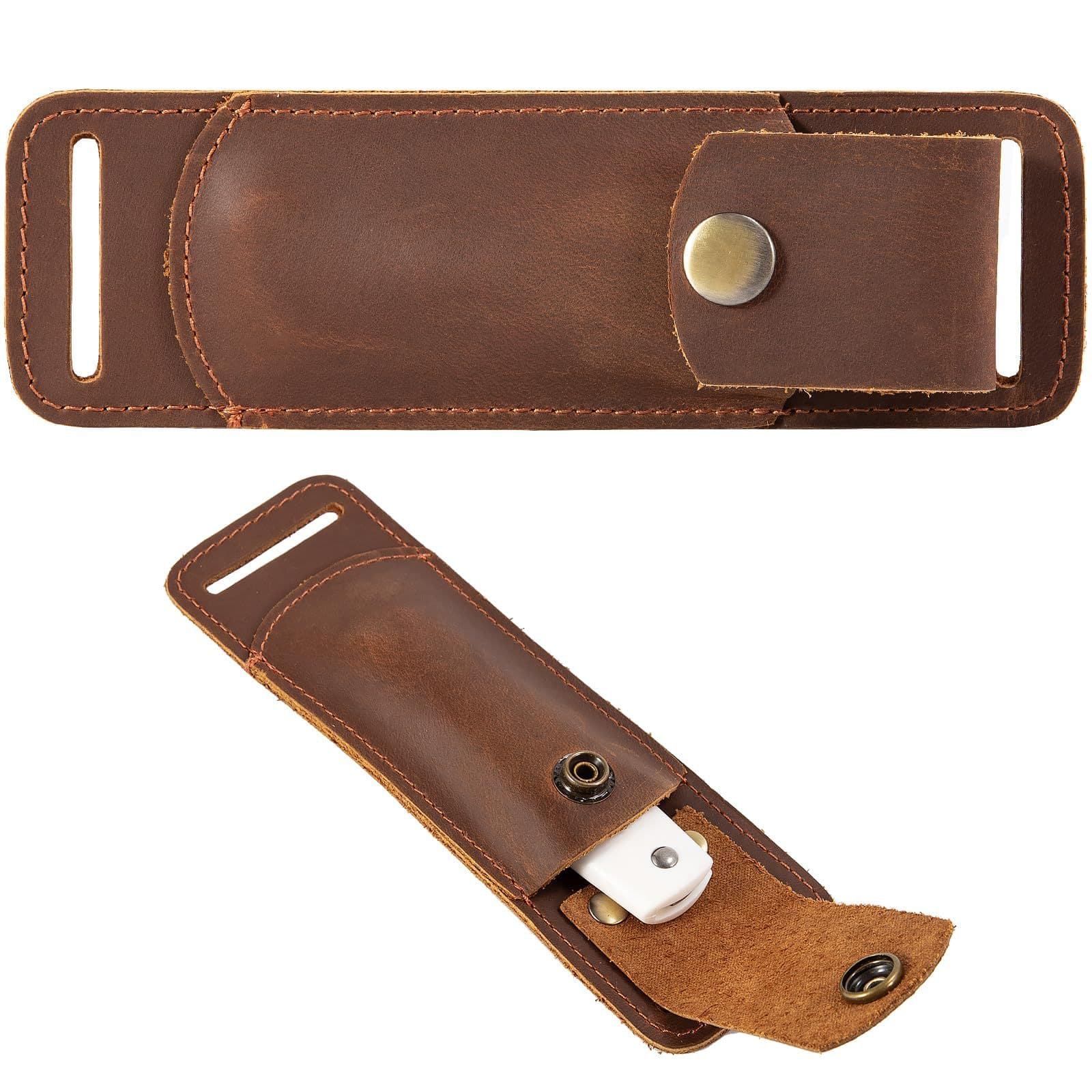 Amazon Crazy Horse Leather EDC Knife Sheath Knife Holster Men Travel Belt Clip Leather Storage Case Protective Cover