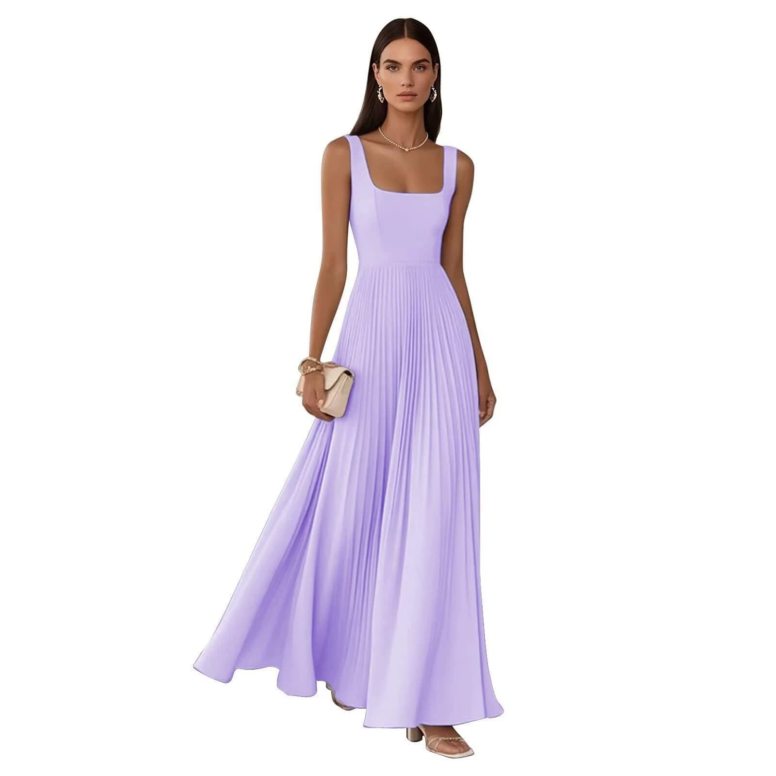 European and American simple suspender pleated long skirt with waist slimming sister group dress party vacation photo long dress