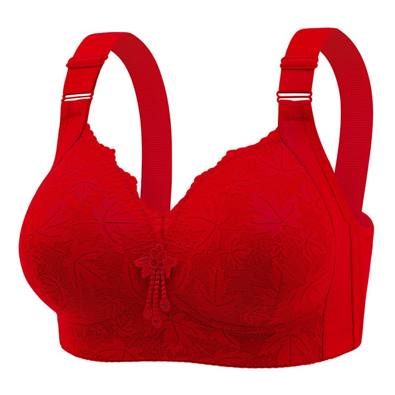 Cross-Border New Zodiac Year Red Lace Trim Plus Size Underwear, Wire-Free Thin Cup, Side Support, Beautiful Back Bra