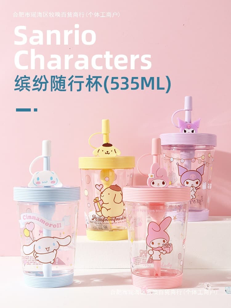MINISO Sanrio Colorful Travel Cup Cinnamoroll Straw Cup Cartoon Cute Adorable Water Bottle
