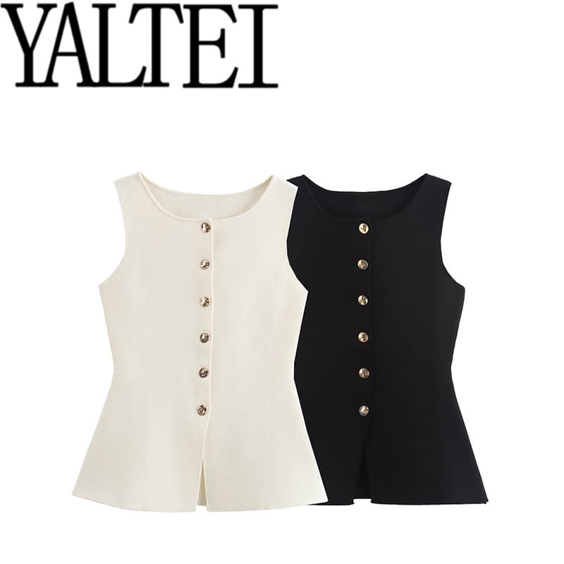 ZAR new autumn women's clothing European and American style French design fashionable and versatile gold-breasted jersey vest