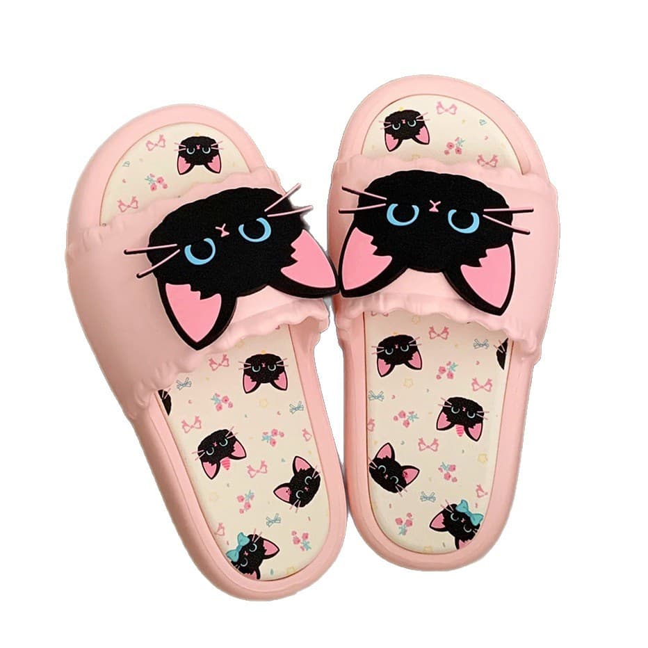 Cartoon Cool Black Cat Outdoor Personality Slide Sandals Summer Wear Home Anti-Slip Soft Sole Cute