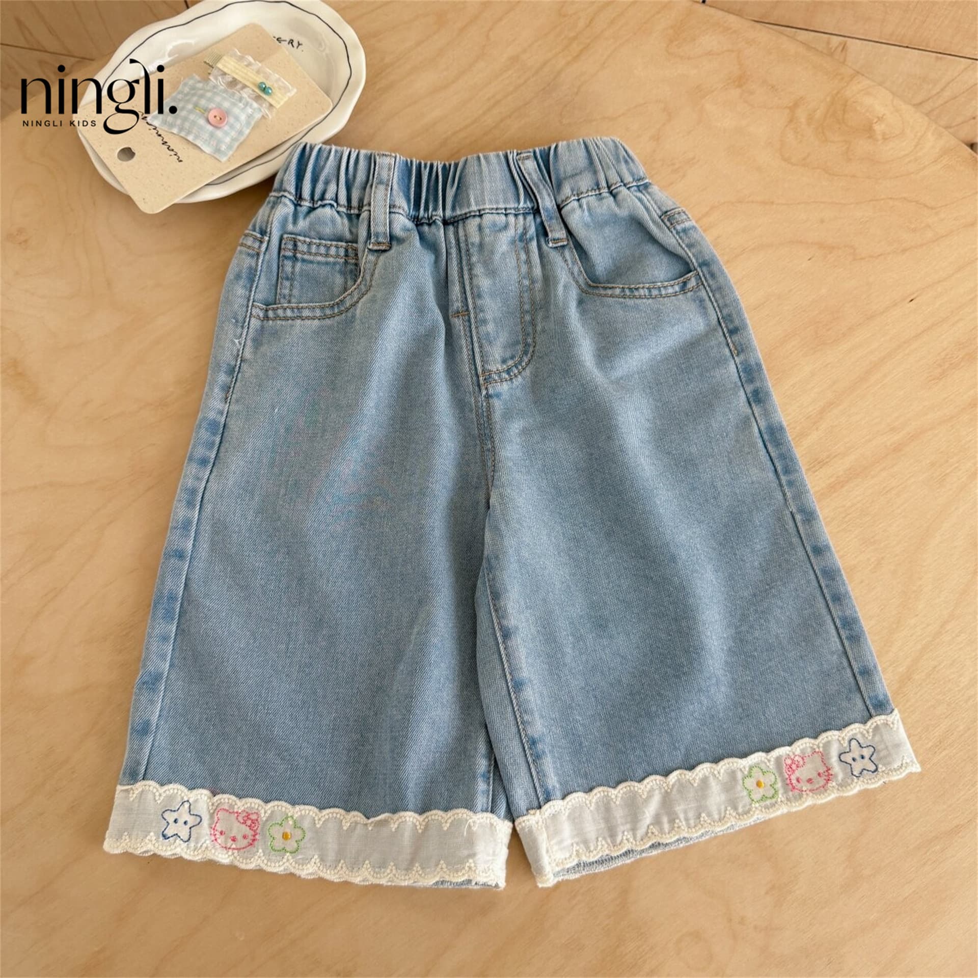 Ningli Girls Tencel Denim Jeans Summer New Baby Wide Leg Mosquito-Proof Pants Summer Children's Thin Pants