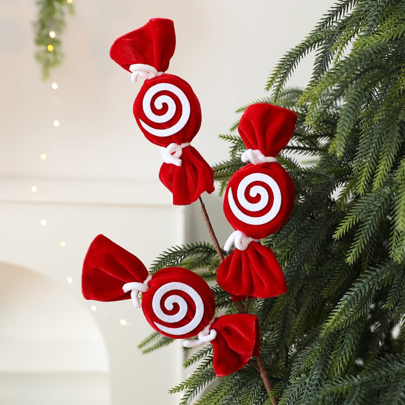 Cross-border new product Christmas candy cane cuttings Christmas velvet decorations Christmas tree red and white pattern lollipops