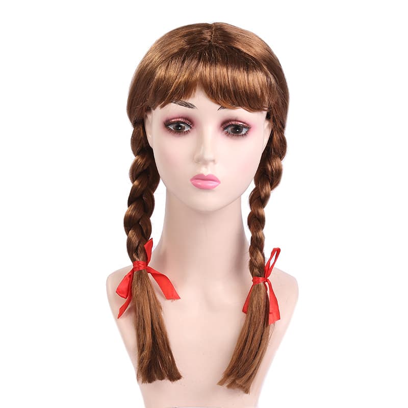 COS Annabelle Doll Character Costume Wig Annabelle Ghost Doll Brown Double Braid Children's Wig
