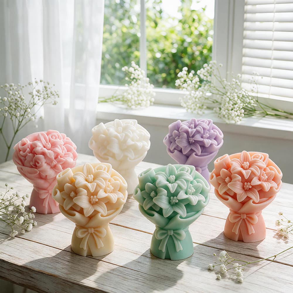 Mini Bouquet Scented Candle Silicone Mold, Bow and Lily Bouquet Shape, Handmade DIY Gypsum Decoration Mold