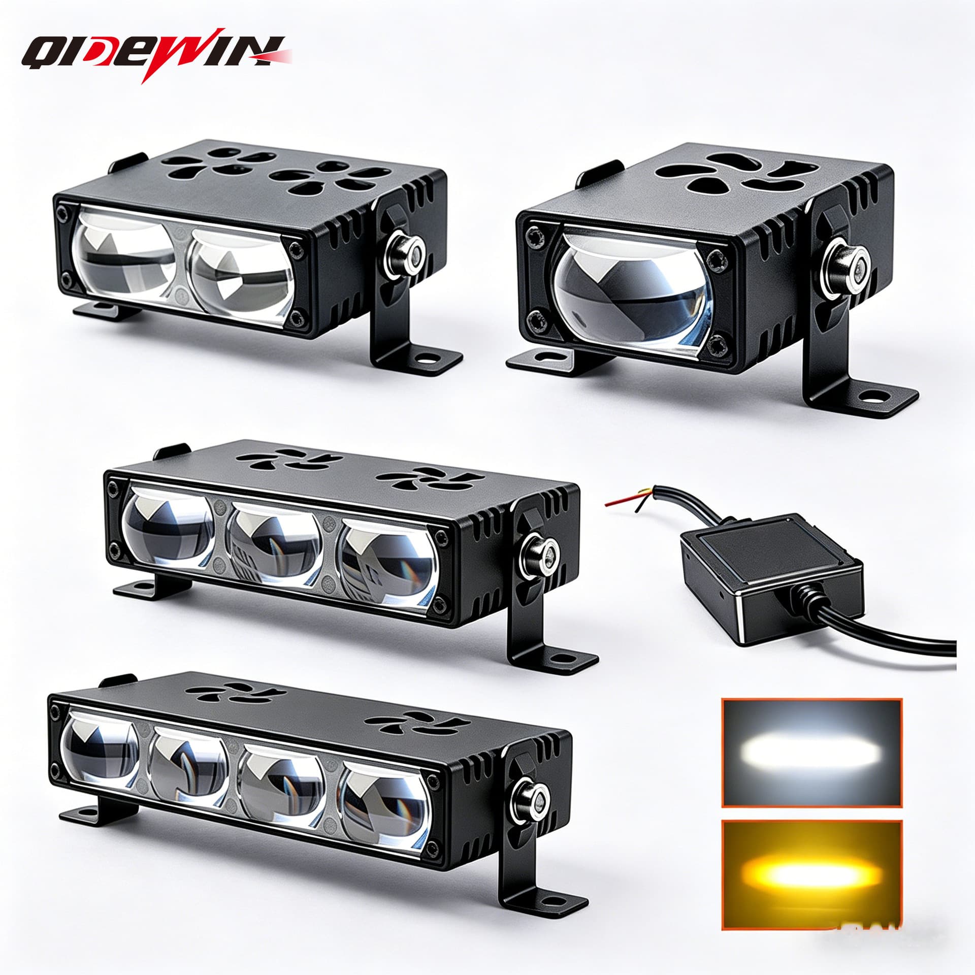 Cross-border Supply Motorcycle Spotlights White/Yellow Dual Color Demon Eye Lens Waterproof 12V 24V Truck Car Grille Light