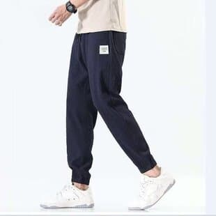 Japanese Retro Streetwear Ice Silk Casual Pants for Men, Summer Thin Breathable Quick-Dry Elastic Waist Sports Harem 9-Inch Pants