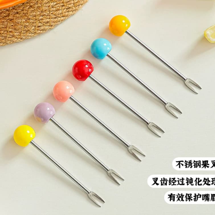 Dopamine Stainless Steel Dessert Fork Premium Creative Small Ball Fruit Fork Home Dessert Fork Cake Fork Set