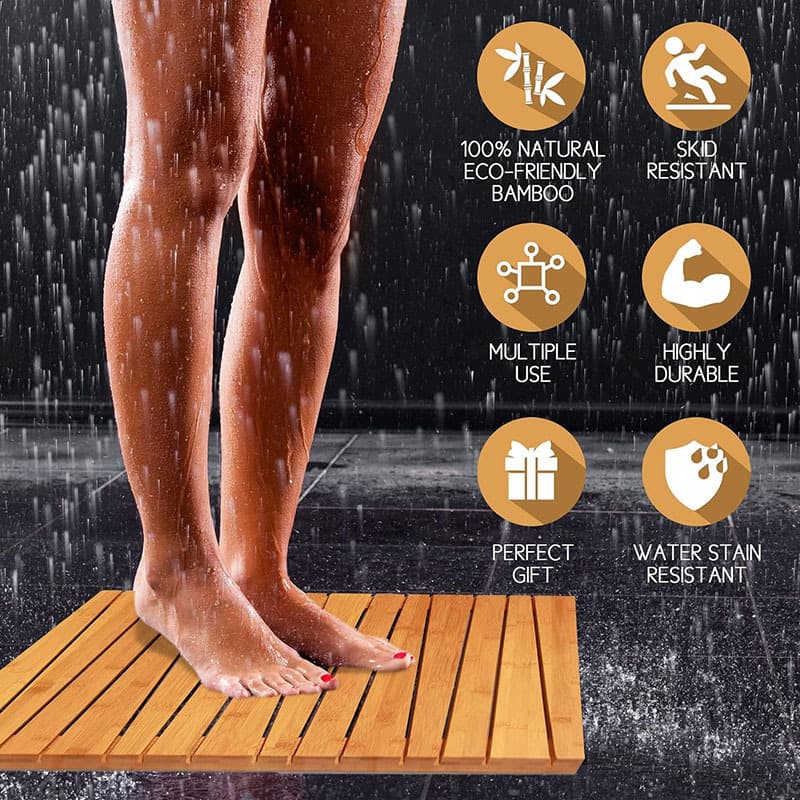Solid Wood Floor Mat Bathroom Floor Shower Room Tread Anti-Slip Mat Bamboo Wood Bathroom Panel