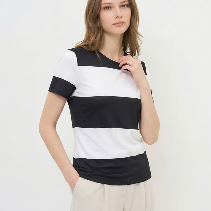 Cross-border Amazon European and American Fashion Striped T-shirt Top 2026 Summer Export Russia Short Sleeve Slim Fit Women's Clothing
