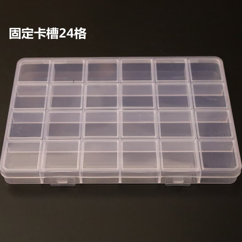 Fixed 24-grid Transparent Plastic Storage Box with Slots, Beads Hardware Tools Fishing Tackle Card Box PP Box