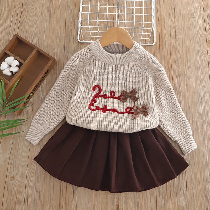 Girls Sweater Set 2025 Fall Winter Bow Princess Dress Toddler Knit Top Two-Piece Set