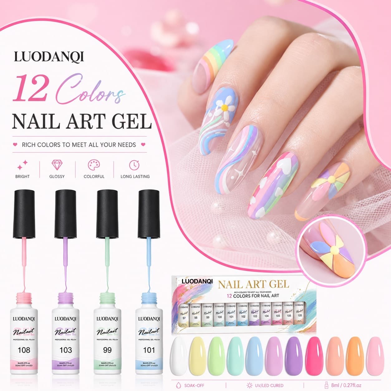 New 12-color nail polish glue set, foreign trade export painted hook glue, 8ml high color nail polish glue source