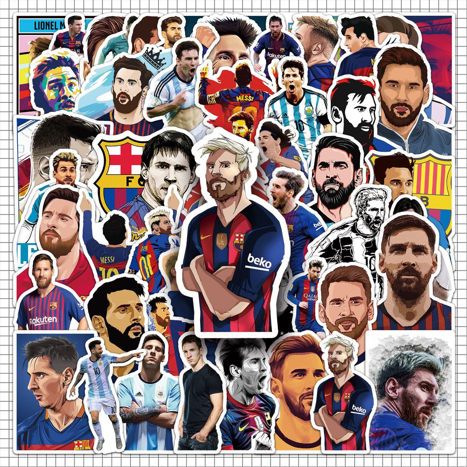 Messi Football Star Stickers Waterproof Decorative Decals for Mobile Phones And Computers 51 Pieces Adorable Printing Craft