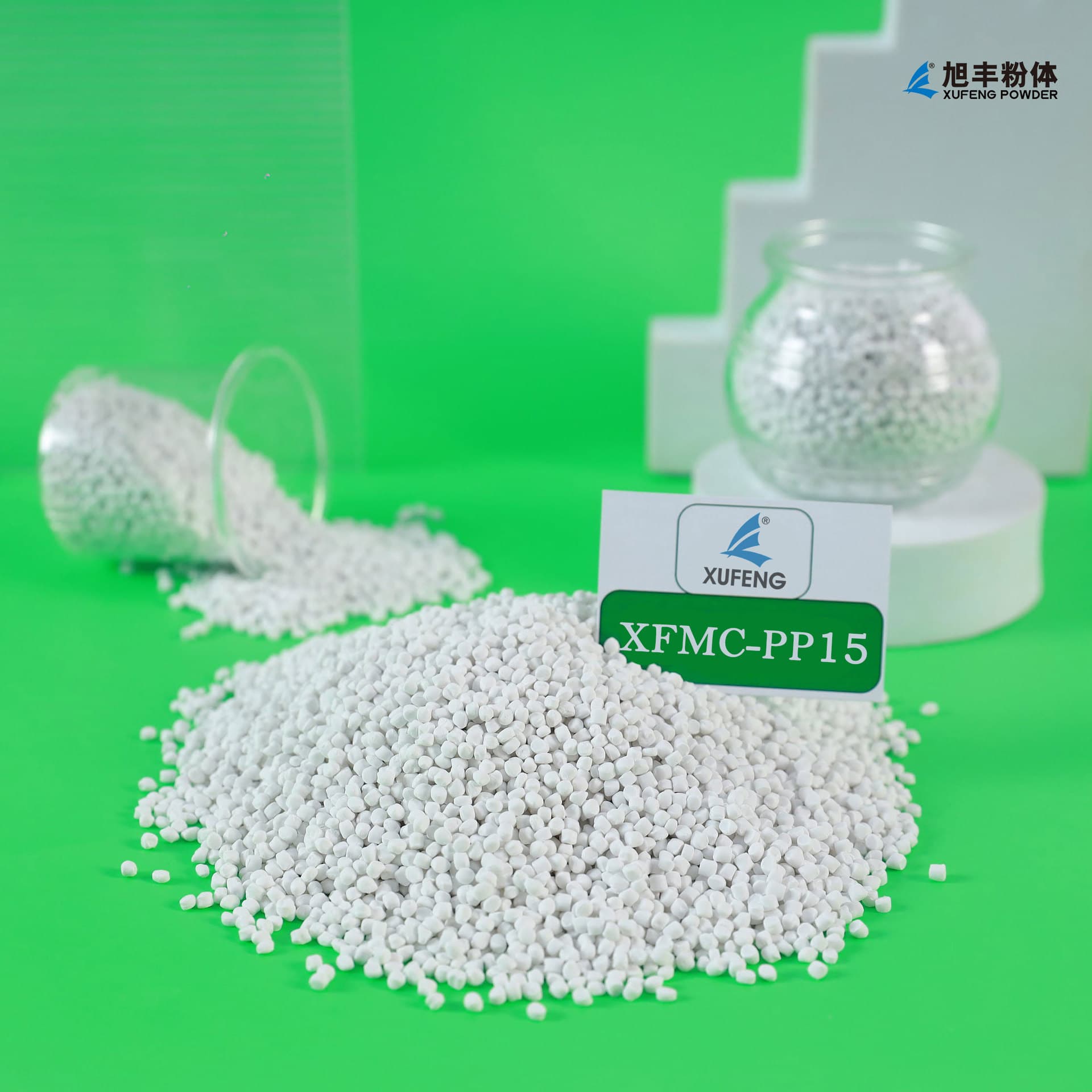 Factory direct, quality assured PP calcium carbonate filler masterbatch, Xufeng XFMC-PP15 calcium carbonate masterbatch.