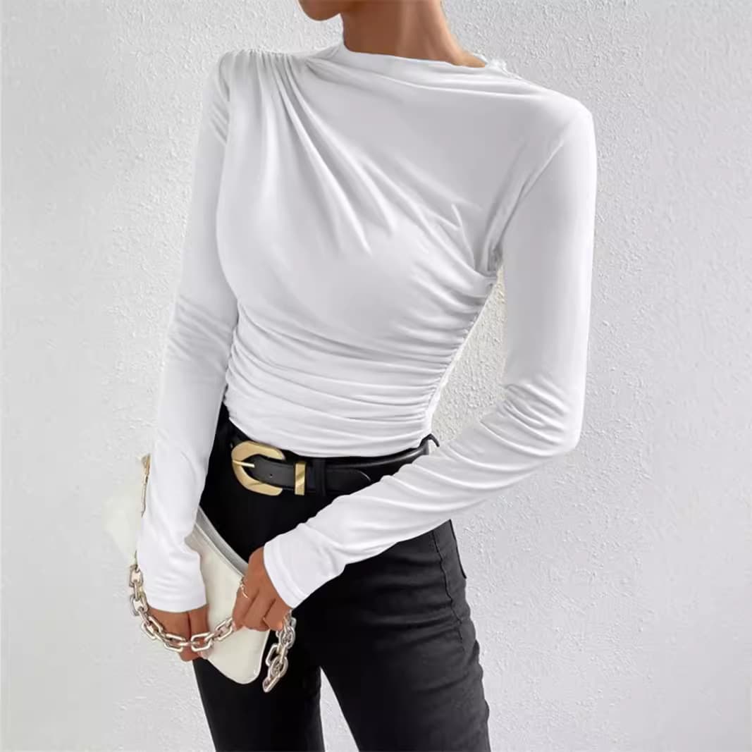 Cross-border Europe and America Women's Fashion 2026 Summer New Arrival Slim Fit Pleated T-Shirt Top Drop Shipping