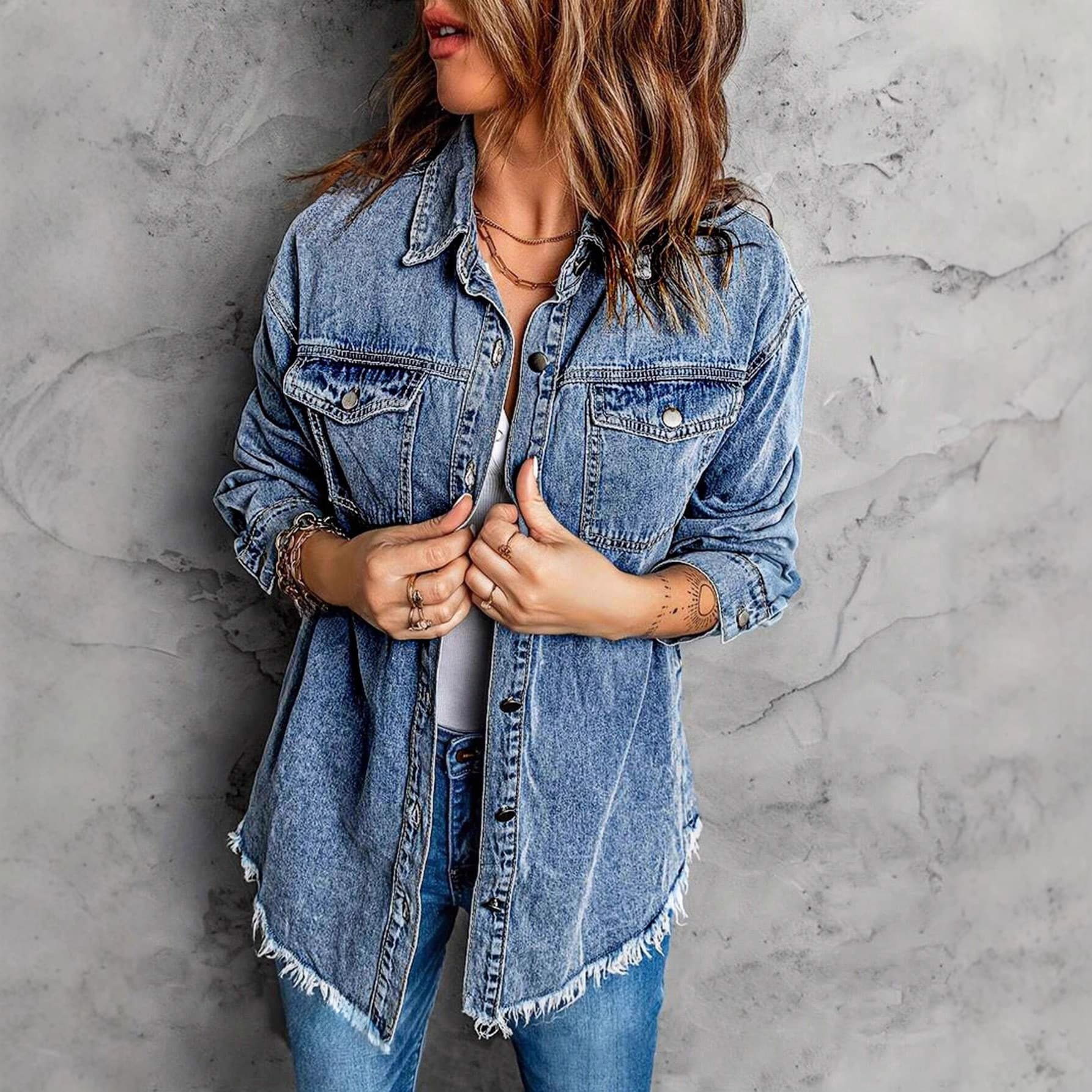 Cross-border European Size Women's Denim Jacket Casual Long Sleeve Shirt Vintage 2025 Spring Loose Fit Coat