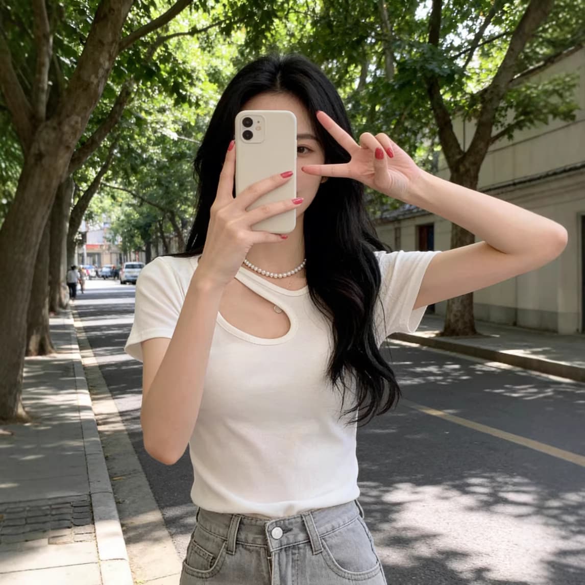 2026 Summer New Sweet and Spicy Style Hollow-Out Slim-Fit Short Sleeve T-Shirt Women's Top