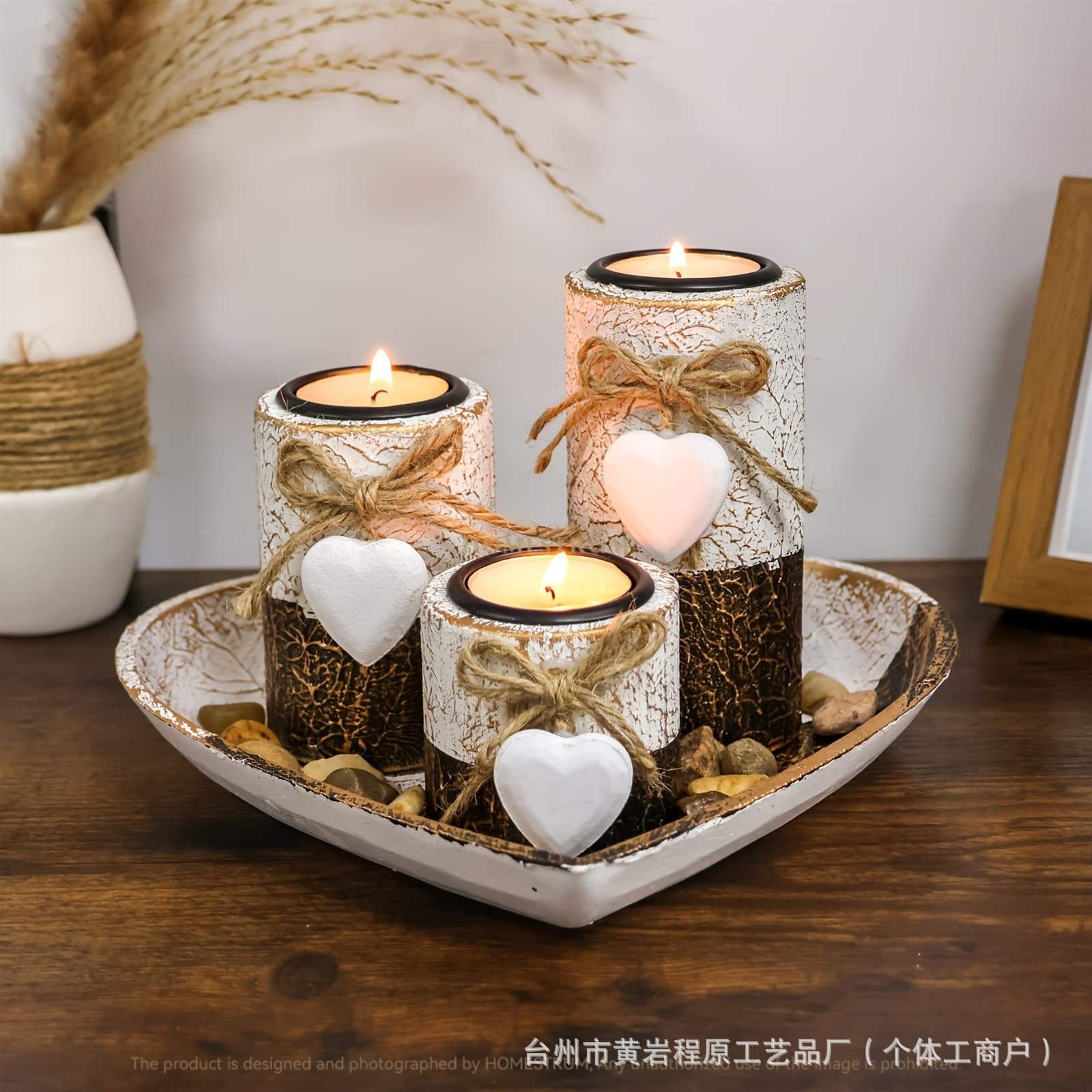 Cross-border splicing color wooden love candle candlestick set tray decoration Valentine's Day home decoration crafts