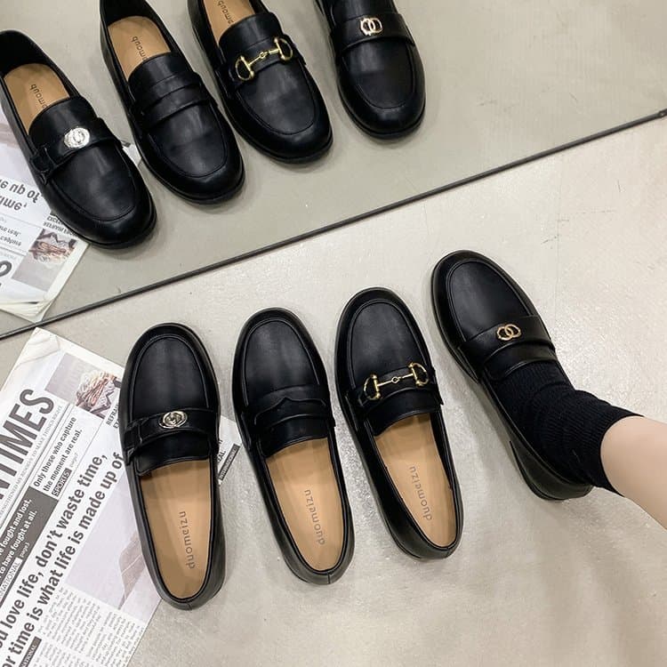 British Style Loafers, Japanese Versatile Flats, High-End Fashion Black Loafers, Summer French Women's Shoes