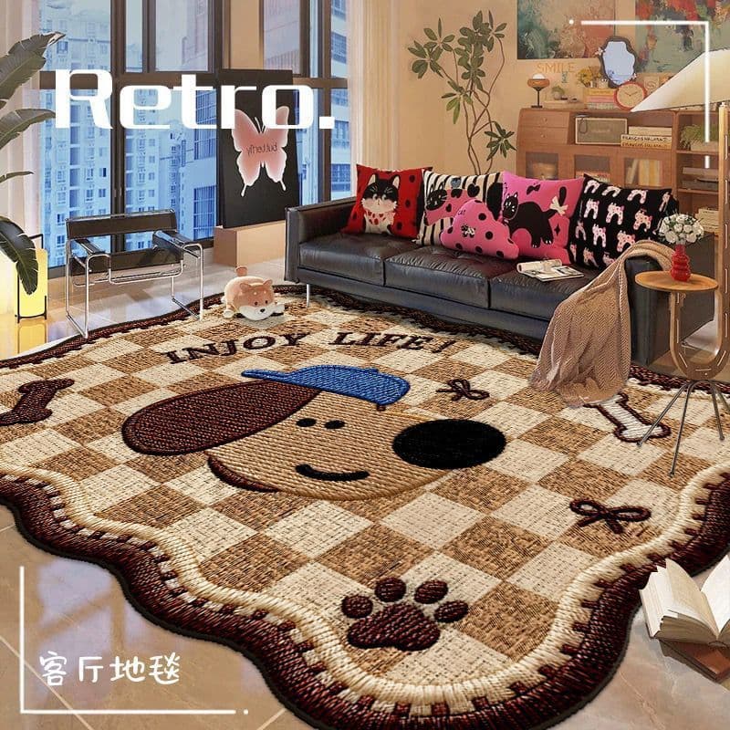 Maillard cartoon dachshund floor mat crystal velvet dirt-resistant and wear-resistant floor mat living room and bedroom full carpet easy care