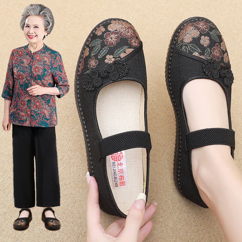 Old Beijing cloth shoes, soft-soled, comfortable, non-slip single shoes for middle-aged and elderly women, summer shoes for seniors.