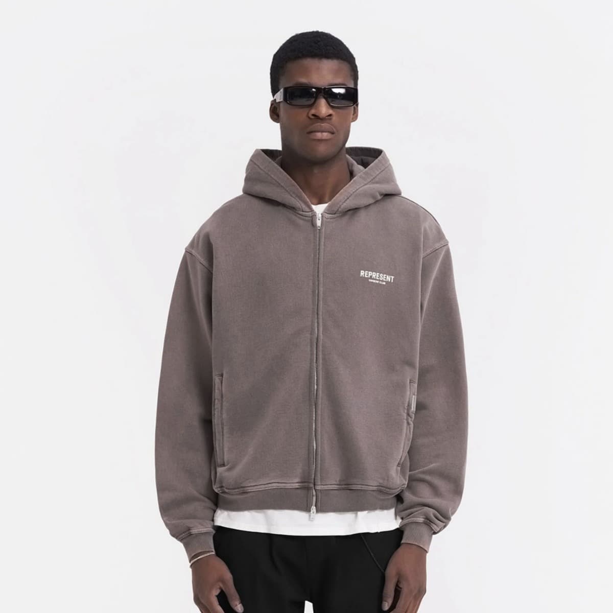 REPRESENT OWNERS CLUB ZIP HOODIE Slogan Logo Zip Washed Hoodie
