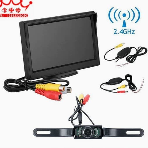 5inch Rearview Video System Car Monitor + 2.4g Wireless Long-Range License Plate Camera Infrared Hd