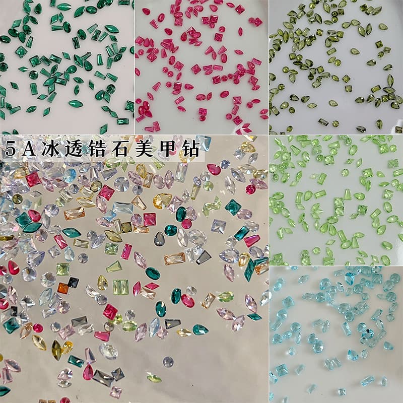 Ice-clear Zirconia Nail Art Rhinestones, Viral Sparkle Olive Green, Emerald Green, Green Fruit Green Mixed Color Nail Rhinestones Assorted