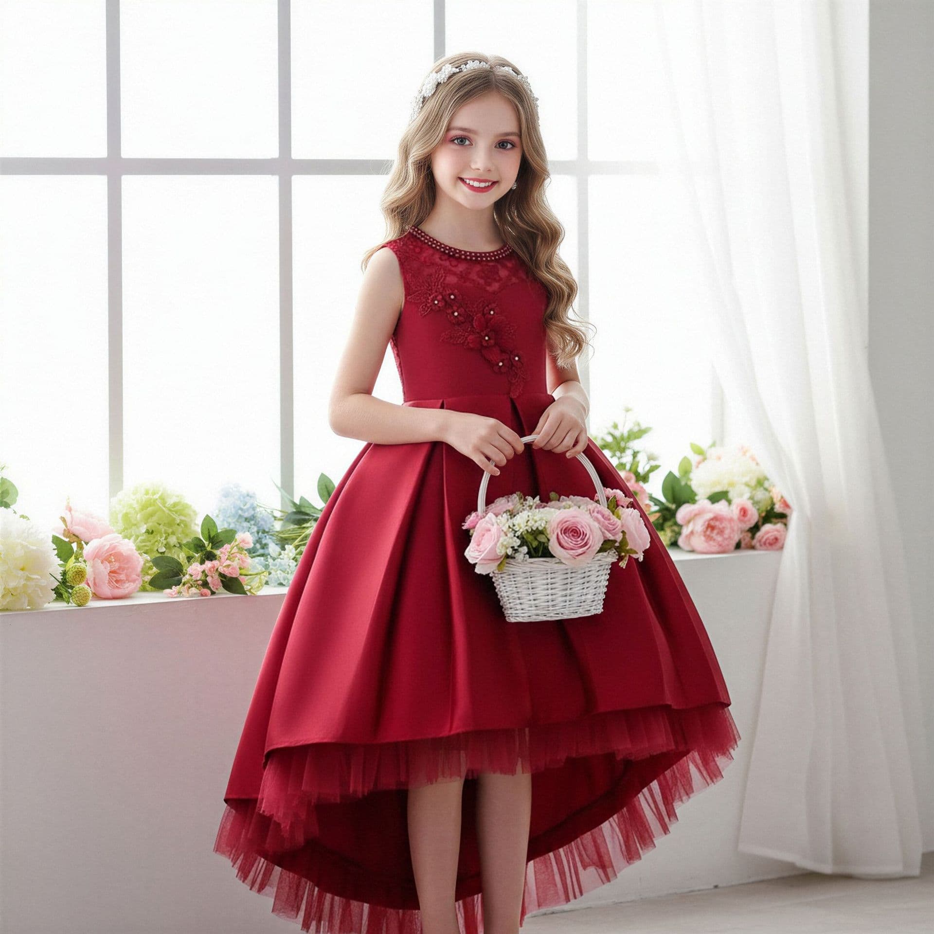 Cross-Border Hot-Selling Children's Clothing, Children's Dresses, Princess Dresses, Girls' Ruffled Mesh Dresses, Girls' Sleeveless Trailing Dresses