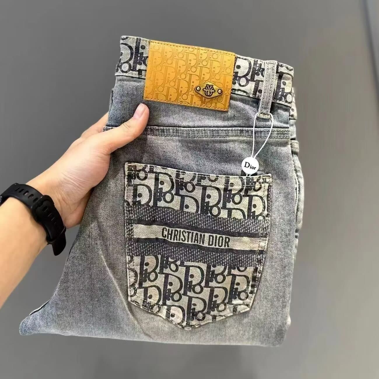 2026 Spring/Summer New European High-End Men's Printed Jeans, Fashion Brand Slim Fit Stretch Long Pants
