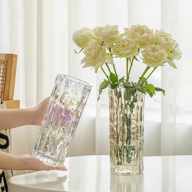 Glacier Vase for Living Room Flower Arrangement, Light Luxury Premium Transparent Glass Hydroponic Rose and Lily Vase, Crystal