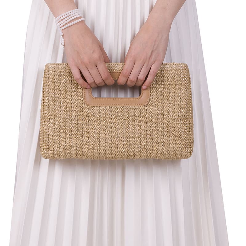 Women's 2025 Summer New Vacation Style Woven Straw Handbag with Detachable Chain Crossbody Bag for Cross-Border Sales